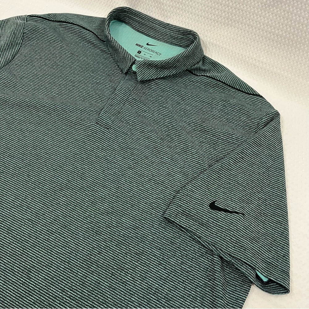 Nike Shirt Mens XL teal Black Striped Golf Polo Dri-Fit AeroReact Victory